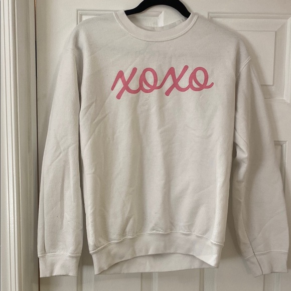 XOXO White Crewneck Sweater with Pink Logo - Picture 1 of 3